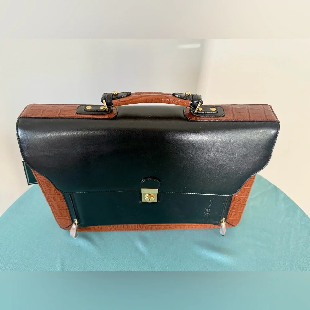VTG ~ Bellerose Black and Brown Croc-Embossed Leather Briefcase ~